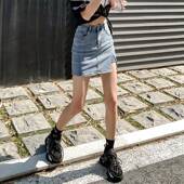 设计感小众侧边开叉高腰牛仔短裙女夏季 显瘦弹力A字包臀半身0206r