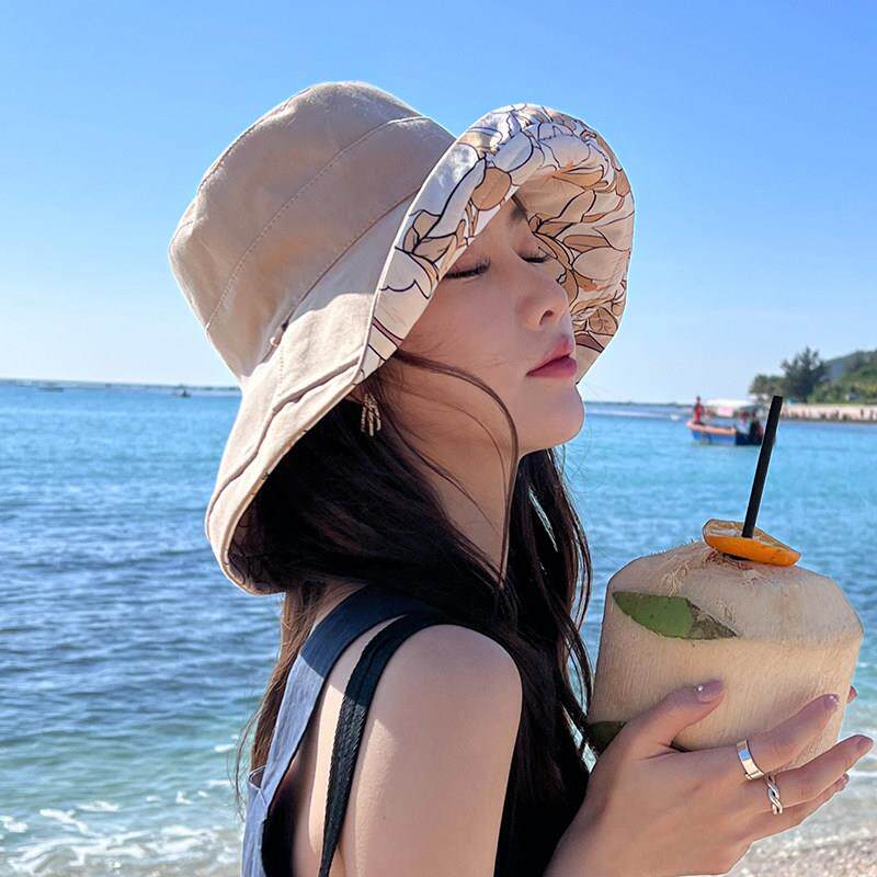 0204z春新款女式双面印花防晒遮阳帽防遮面渔人帽遮阳帽