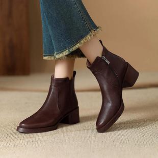 加绒松紧口1221r 女鞋 巨舒服中跟粗跟时装 靴短靴秋冬单靴冬季