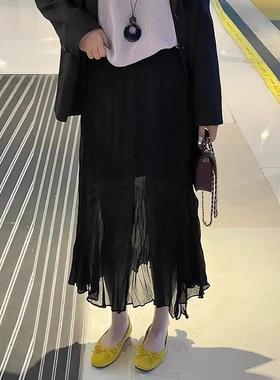 春季大尺码装气质不规则黑色半身裙夏新款胖宽松高腰显瘦裙0115k