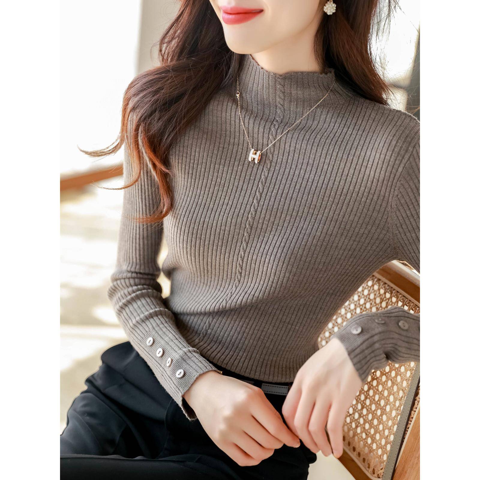 秋冬全可机洗半高领针织衫女修身内搭打底衫1122z