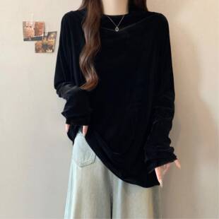 显瘦长袖 秋冬气质金丝绒打底衫 百搭时尚 胖mm新款 上衣1010z 女大码