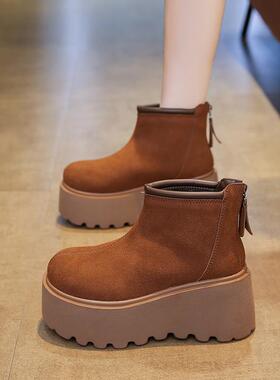 秋冬高档女短靴气质高跟厚底2025新款冬季时尚百搭加增高松1226k