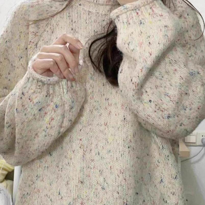 秋冬百搭女针织衫加厚套头彩色毛衣2026新款宽松慵懒风软糯1018k