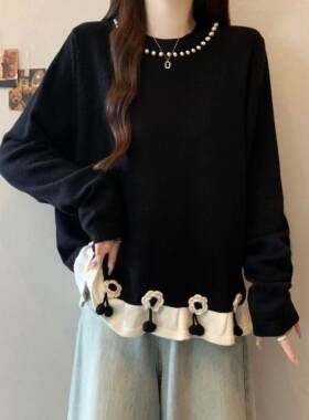 大码女装胖mm2026春季新款荷叶边打底长袖针织衫遮肉显瘦时0110w