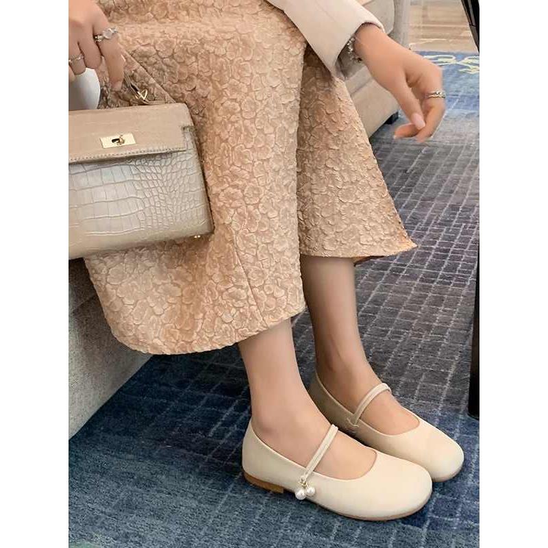 新中式鞋子超软女配裙子百搭通勤女鞋旗袍汉服白色平0719z