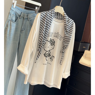 百搭显瘦防晒衫 韩版 上衣潮 新款 T恤女夏季 时尚 kitty猫卡通印花长袖