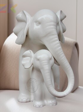 儿童生日礼物陶瓷工艺礼品动物摆件家居装饰母子象大象白瓷家用c8