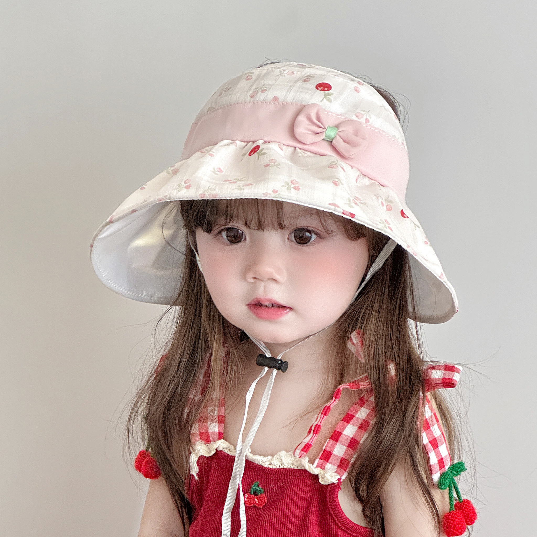 儿童防晒帽女童夏季防紫外线遮阳帽女孩大帽檐太阳帽宝宝空顶帽子