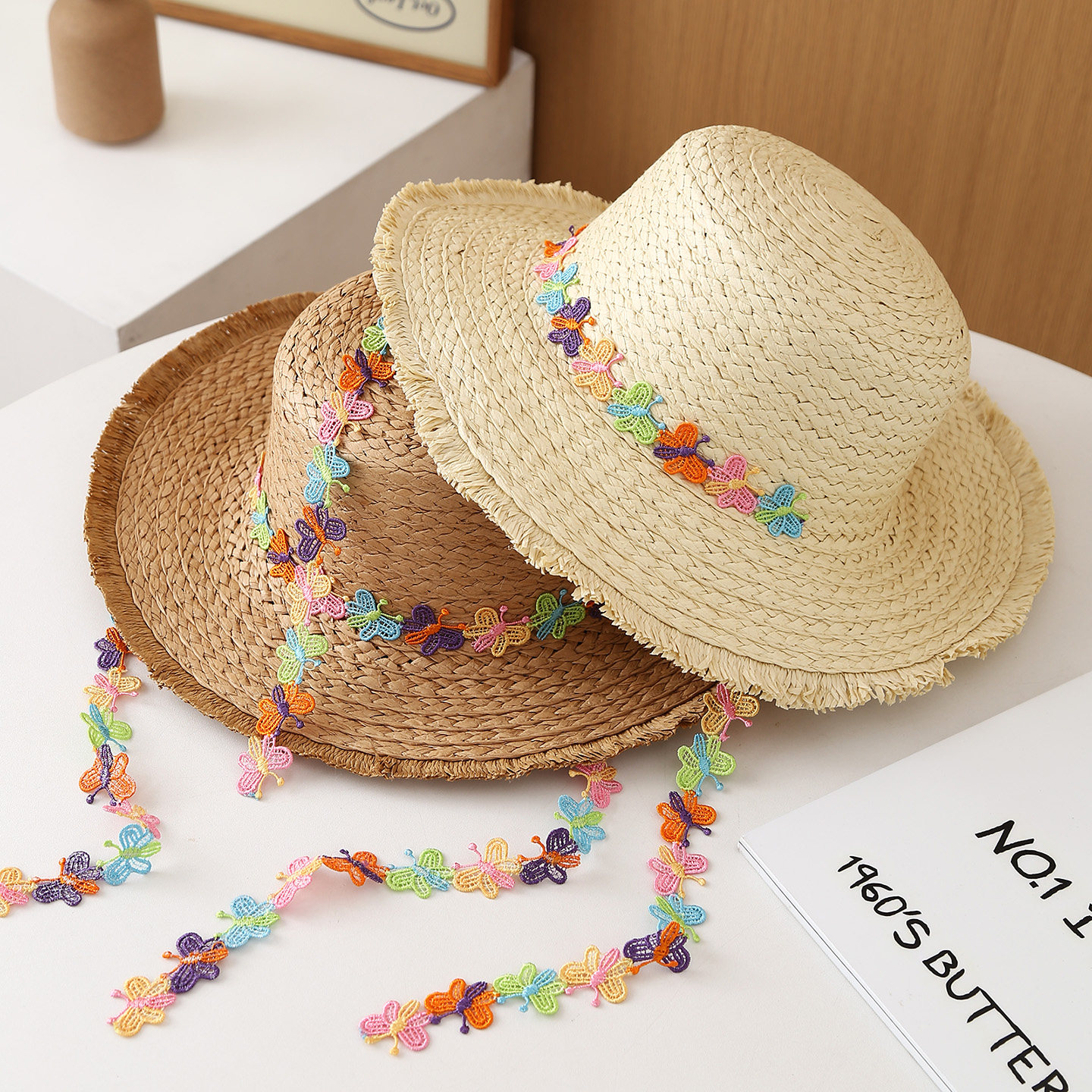 优雅日系儿童帽子夏季女童大檐遮阳帽度假宝宝沙滩草帽亲子太阳帽