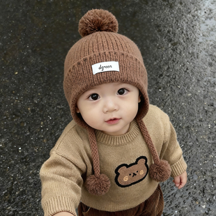 宝宝帽子秋冬季婴儿毛线帽冬帽护耳帽婴幼儿针织帽可爱保暖秋冬款