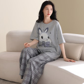 可爱卡通全棉薄款 2026年新款 长裤 纯棉睡衣女士短袖 夏天家居服 夏季
