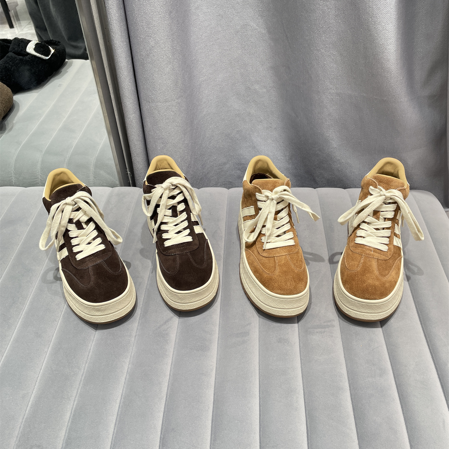 欧货真皮圆头系带加绒厚底高帮鞋