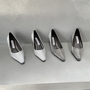 欧洲站2026春夏款真皮女鞋时尚百搭亮闪闪新品尖头浅口细高跟单鞋