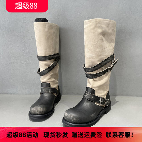 先峰名典秋款真皮骑士高筒靴女