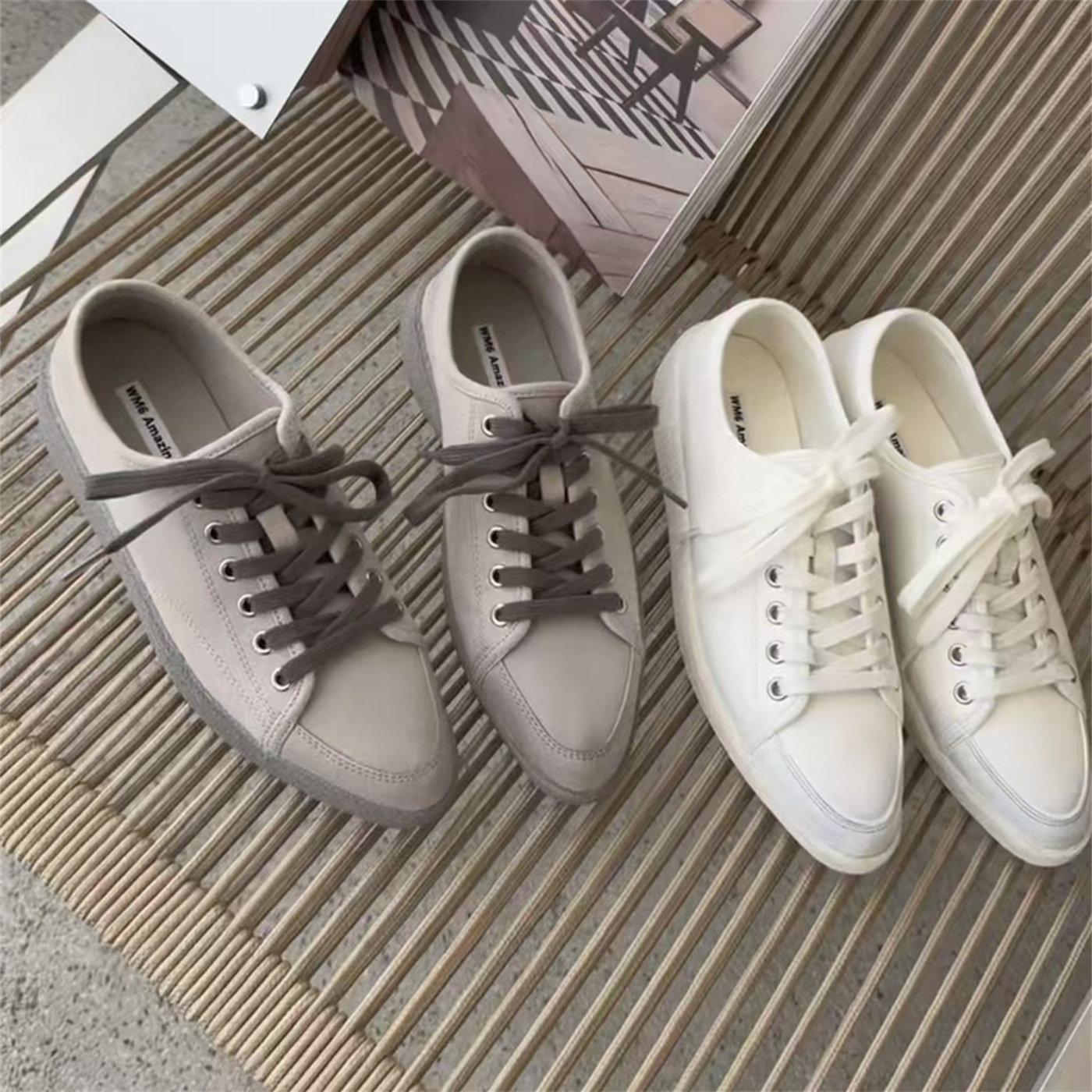 WM欧洲站2026春款真皮女鞋时尚百搭休闲舒适平底尖头帆布低帮单鞋,女鞋,时尚休闲鞋,淘宝优惠券,粉丝福利购,淘宝优惠卷