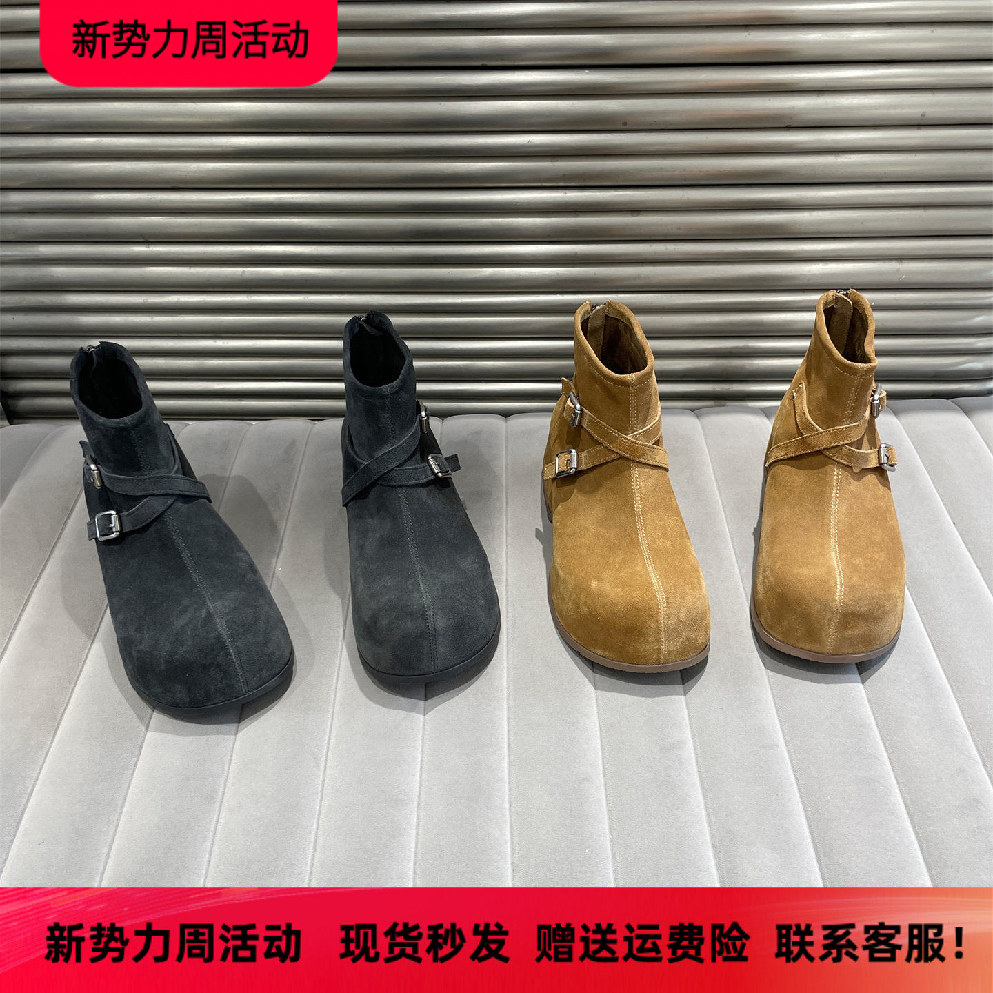 乐魔秋冬款真皮大头复古短筒靴女