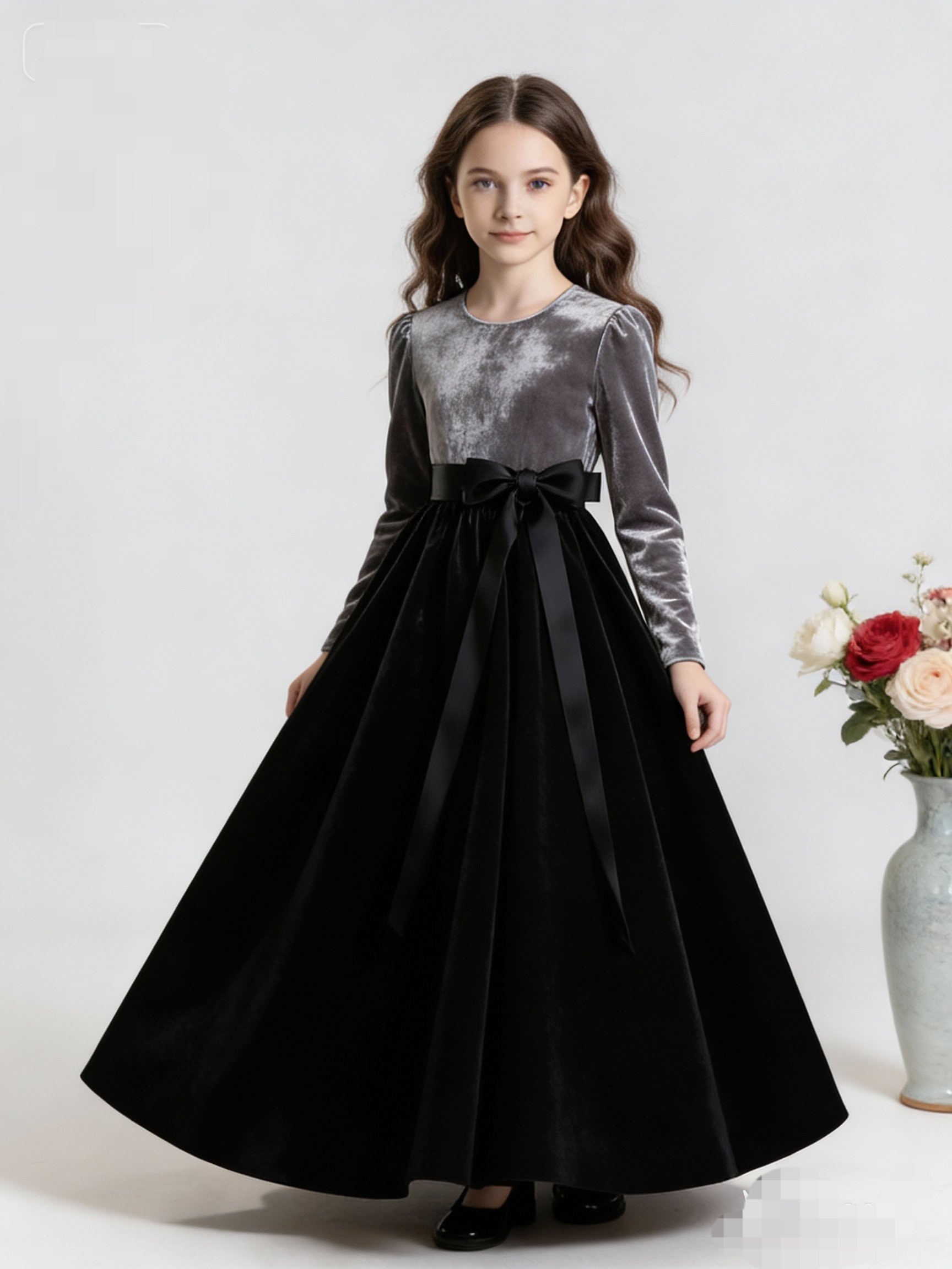 女童礼服秋冬季丝绒钢琴演出服小提琴大合唱主持人礼服公主裙艺考