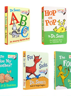 Dr Seuss ABC 苏斯博士纸板书5册 Hop on Pop The Foot Book Fox in Socks Are you my 英文原版绘本 2-3岁幼儿英语 廖彩杏书单