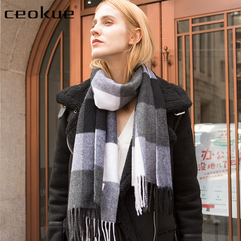 ceokue冬季100%英伦风羊绒围巾