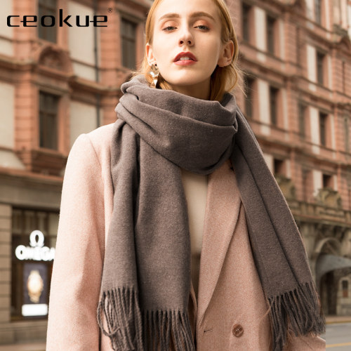 CEOKUE围巾冬季羊绒加厚红色