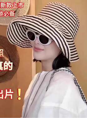 2025新款日系可折叠夏季遮阳渔夫帽女长防晒帽子时尚大头围太阳帽