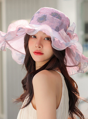 渔夫帽女款帽子夏天2023新款时尚太阳帽女防晒折叠大沿遮阳凉帽DD