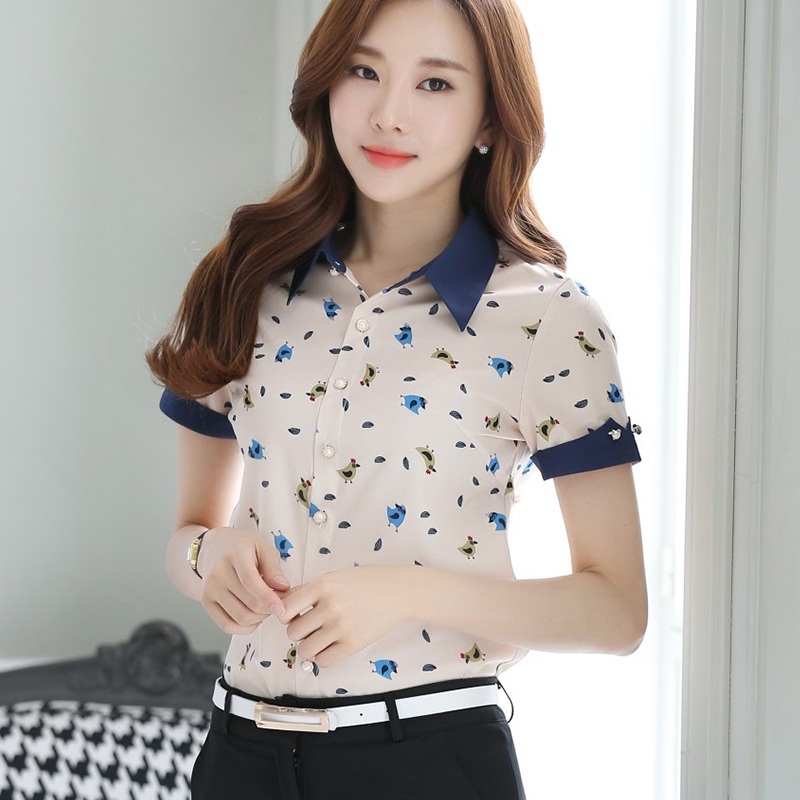 print shirt 2019 Summer wear Short sleeved Primer shirt Self cultivation Korean Edition Versatile Chiffon shirt Large jacketin the Women's clothing/Boutique , Shirt  category - from Buy2taobao.com to provide professional Taobao agent buy service