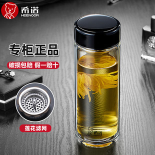 希诺加厚单层便携玻璃耐热水杯子男女带盖茶杯XN-6015/6016/6017