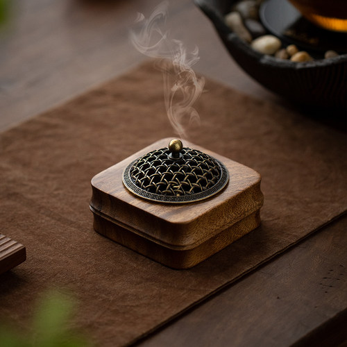胡桃木禅意香炉家用室内摆件日式