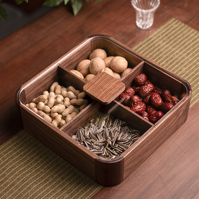 胡桃木透明带盖四格果盒