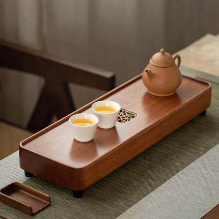 乌檀木排水式茶盘实木家用日式简约小型干泡台客厅高档木质茶托盘
