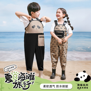 备 雨靴一体涉水幼儿园装 儿童赶海下水裤 连体玩水衣服全身防水雨裤