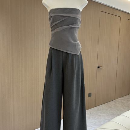 OAKMOO/ "循环的旅程" 薄纱修身显瘦抹胸上衣休闲蕾丝阔腿裤套装