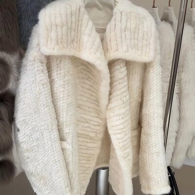 慵懒高级感杏色仿水貂毛衣外套女2025新款加厚冬季中长款针织开衫