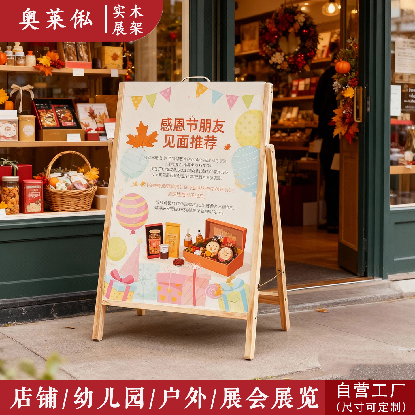 室外广告牌展示牌展架立式落地式KT板支架立牌木质海报促销牌架子