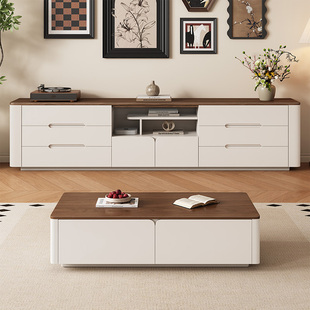 2025年纯实木高款落地电视柜茶几客厅家用中古风电视机柜储物柜