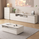 纯实木奢石落地电视柜茶几组合现代简约小户型家用客厅高款 奶油风