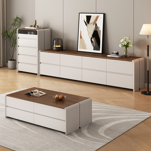 2025年纯实木高款落地电视柜茶几