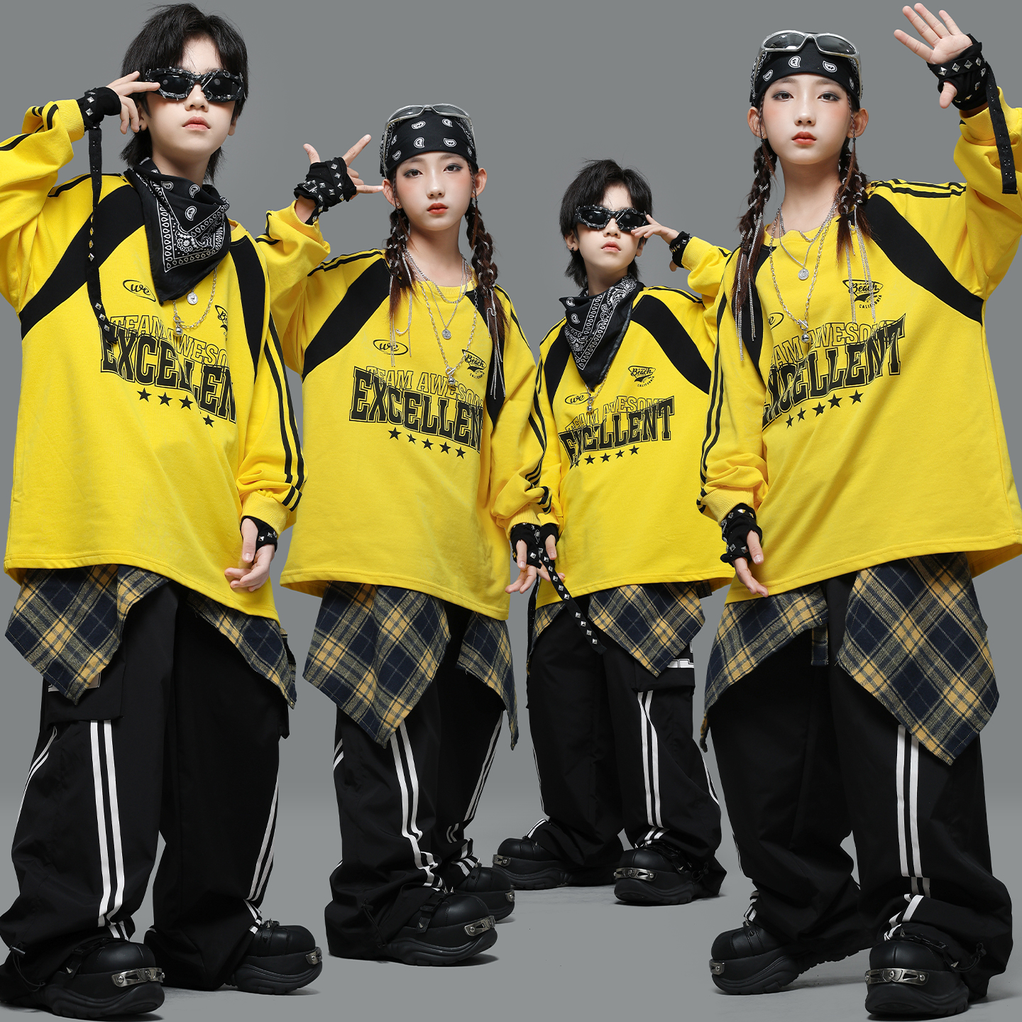 迷彩豆豆儿童嘻哈街舞潮服演出服