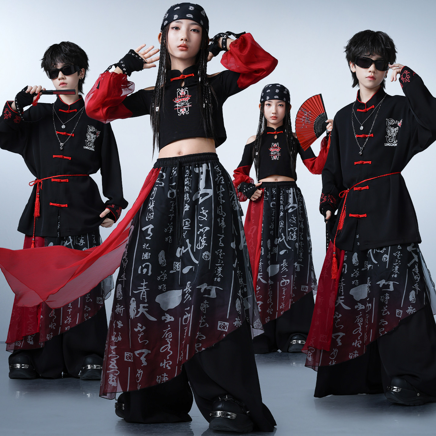 儿童个性街舞潮服元旦少儿嘻哈国潮舞蹈套装女孩中国风爵士演出服