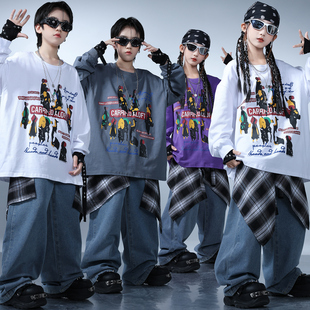 儿童街舞潮服男孩美式 潮酷卫衣少儿架子鼓表演服女童爵士舞演出服