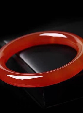 天然巴西中国红玛瑙圆条手镯少女款冰润玉髓窄条镯子红玛瑙手镯女