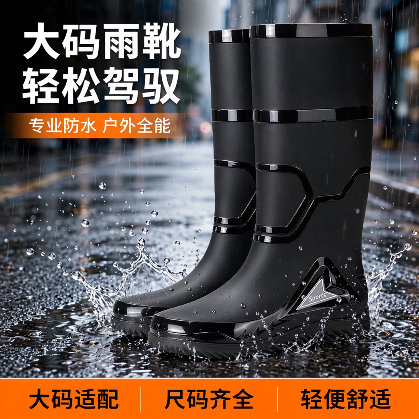 大筒围中高筒雨鞋男软底水鞋大码										