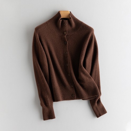 100%纯山羊绒开衫女立领纯色双股线加厚针织外套时尚秋冬上衣