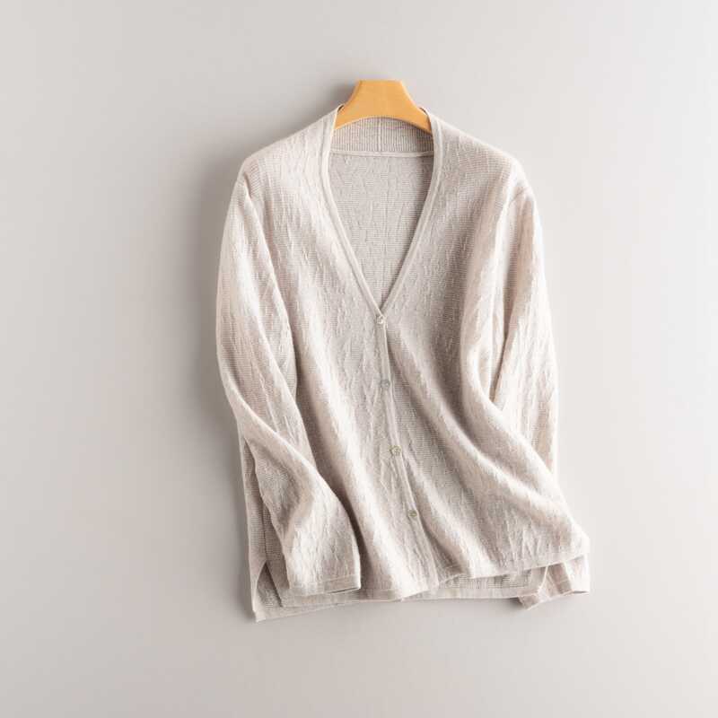 针织100纯山羊绒毛衣外套开衫V领