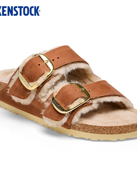 BIRKENSTOCK勃肯德国进口大扣女款涂油皮Arizona Shearling毛毛鞋
