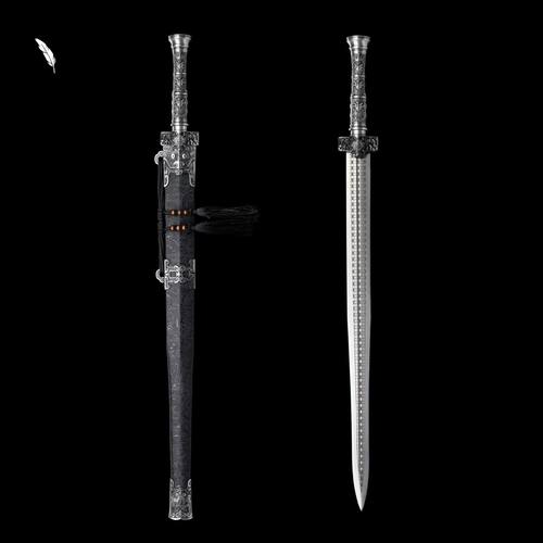 龙泉刀剑宝剑高锰钢手工锻打长款直刀户外健身收藏冷兵器未开刃