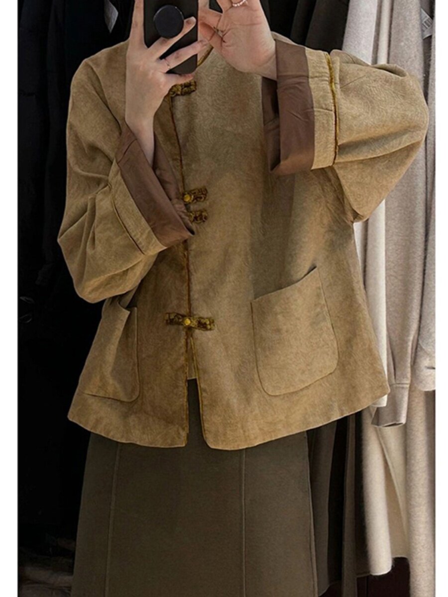 가을 옷 여성스럽고 고급스럽고 유니크하고 멋스럽고 쿨한 스타일 신중국 스타일 옛날 돈 스타일 당복 판 단추 재킷
