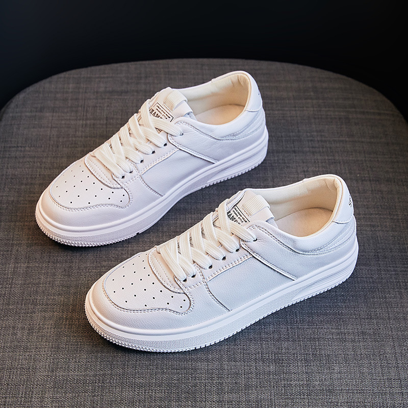 运动三叶草明星同款真皮小白鞋女2025新款百搭松糕厚底休闲运动